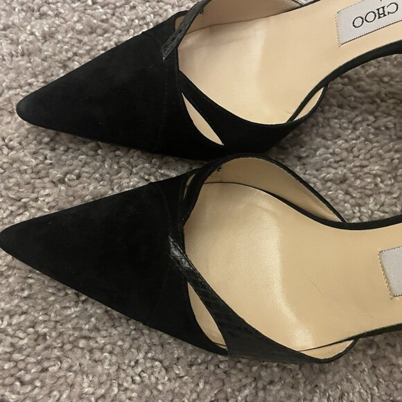 JIMMY CHOO D’Orsay Cutout Leather And Suede Heels In Black - Picture 8 of 8